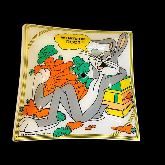 1986 Warner Bros. Bugs Bunny What’s Up Doc? Cartoon Glass Ceiling Light Shade - Picture 1 of 11